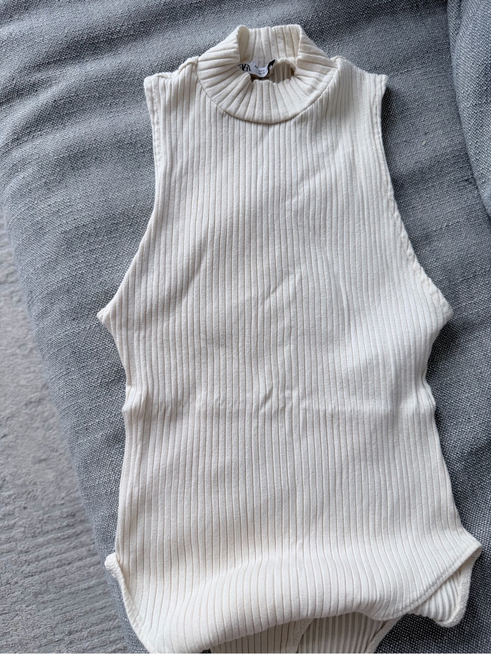 Zara Cream Ribbed Sleeveless Mock Neck Tank